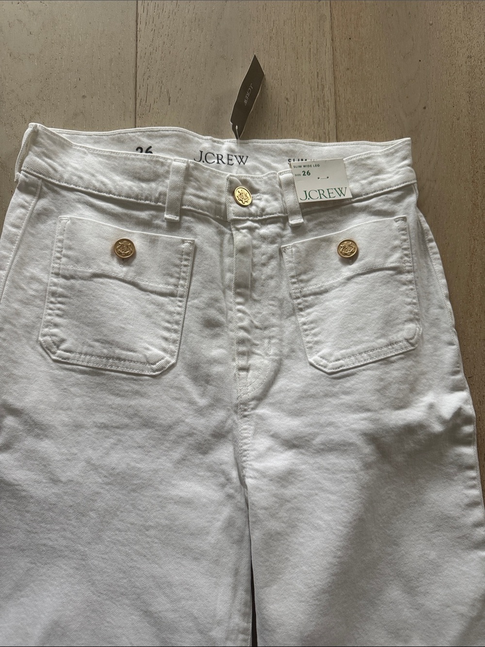 NWT J. Crew Women's White Wide Leg Slim Sailor Jeans Gold Buttons - Picture 5 of 7